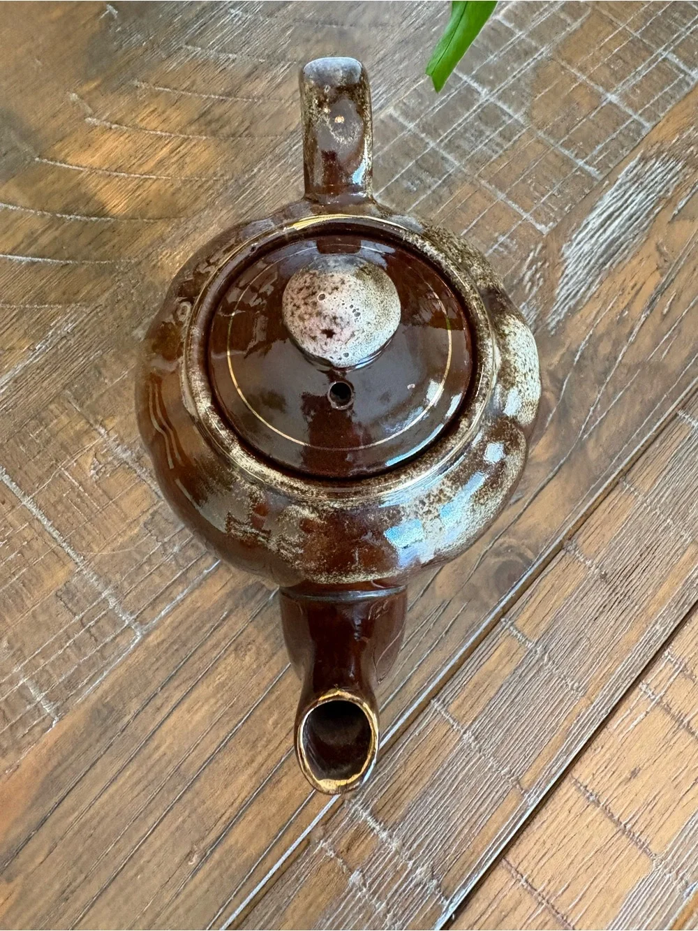 Brown Drip-Glazed Ceramic Teapot, approx 4”